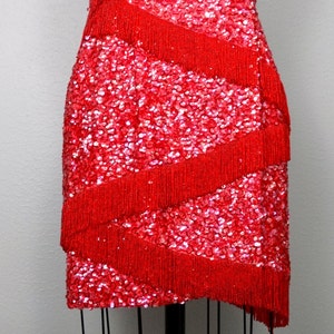 50s 60s Fringe Beaded Mini Dress / Vintage Heavily Beaded Sequined Dress / 1950s 1960s Wiggle Dress / Red Mini Dress image 3
