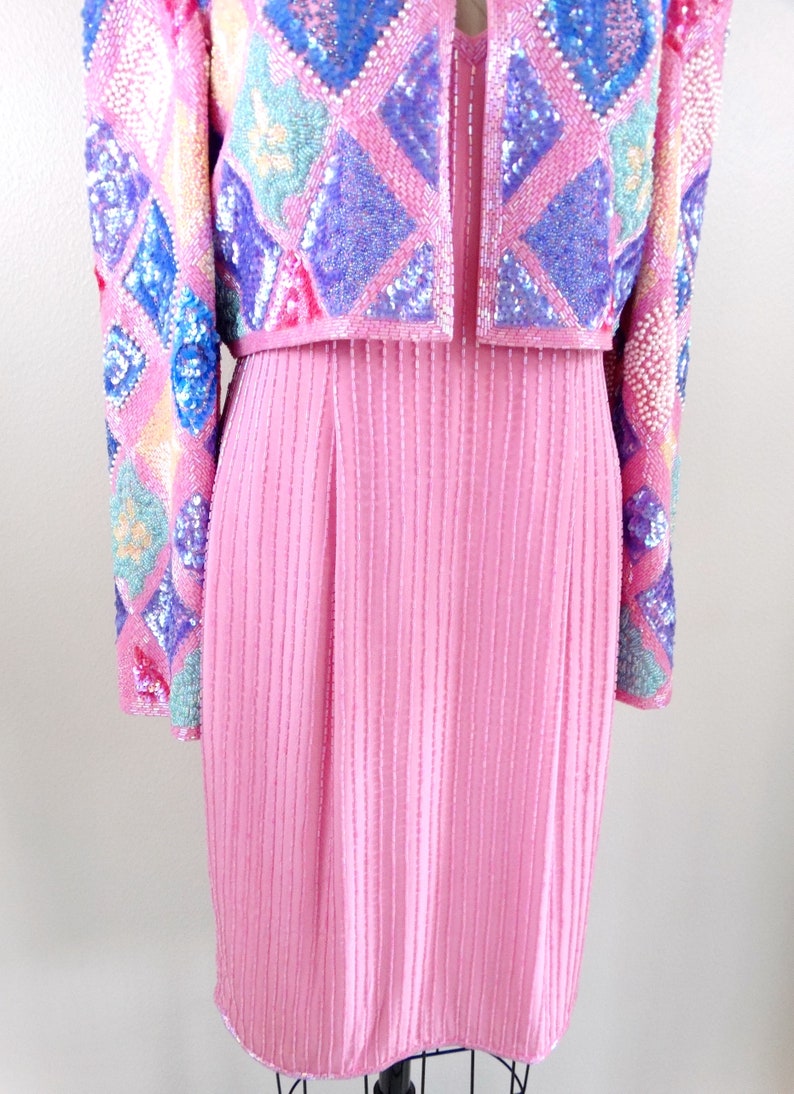Vintage Pink Beaded Dress \u2023 Pastel Pink Beaded Dress \u2023 Silk Embellished Dress