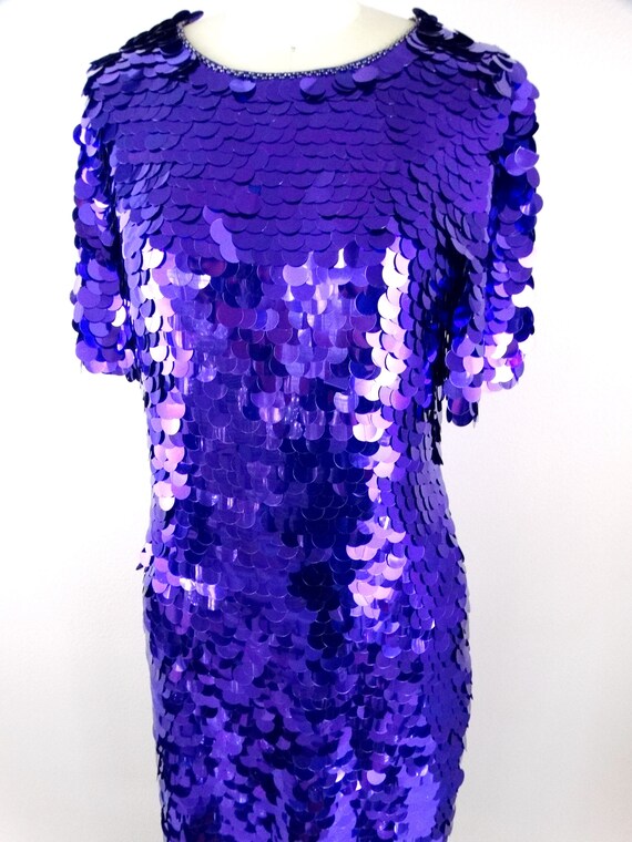 S/M Purple Paillette Sequined Trophy Dress // GLA… - image 2
