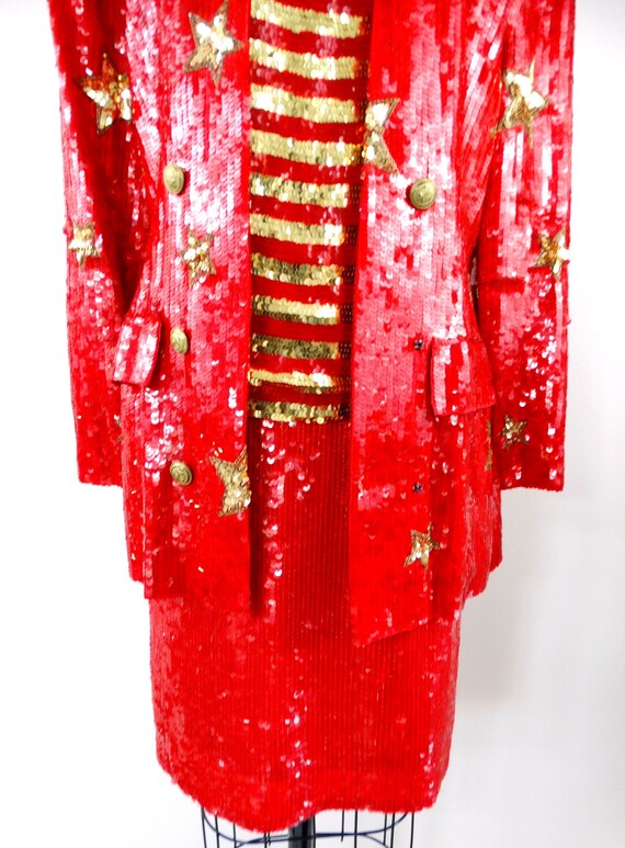LILLIE RUBIN Sequined Beaded Jacket Top & Skirt /… - image 3