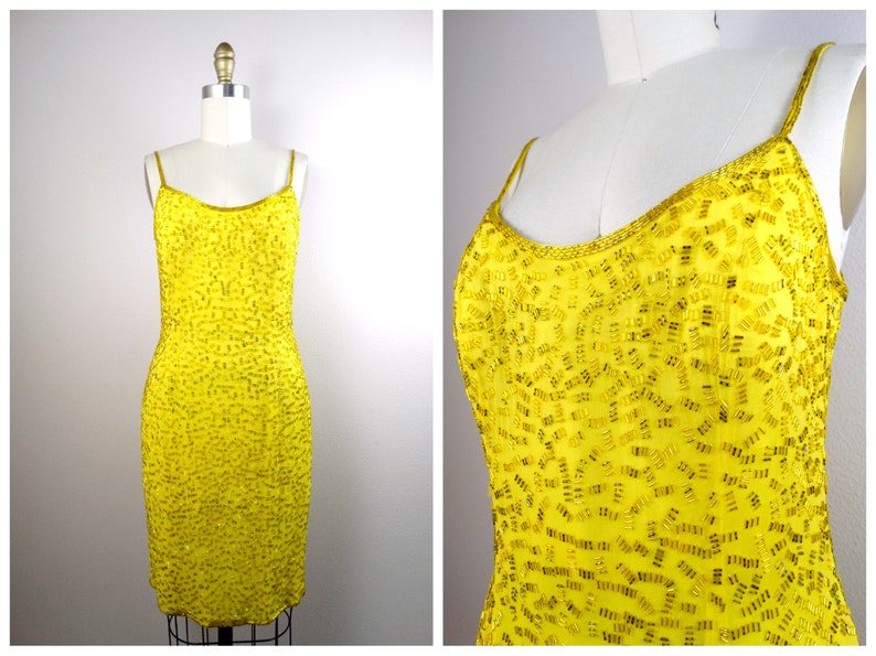 yellow beaded dress