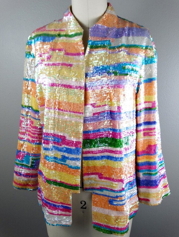 RARE Pastel Sequined Jacket / Iridescent Sequin E… - image 2