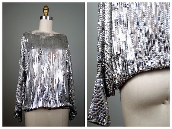 silver sequin long sleeve top