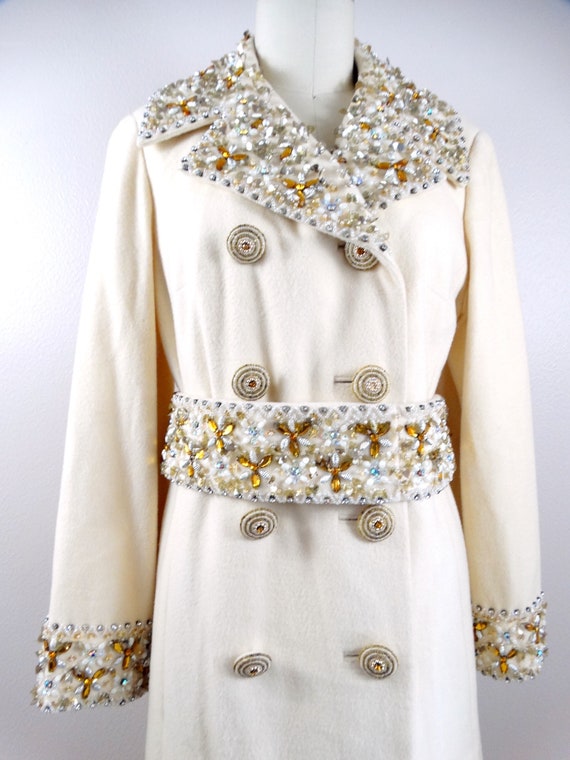 Couture Vintage Crystal Rhinestone Embellished Trench Coat