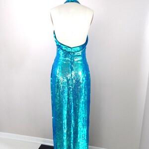 Iridescent Mermaid Sequin Gown / Opalescent Blue Green Chameleon Sequined Dress image 7