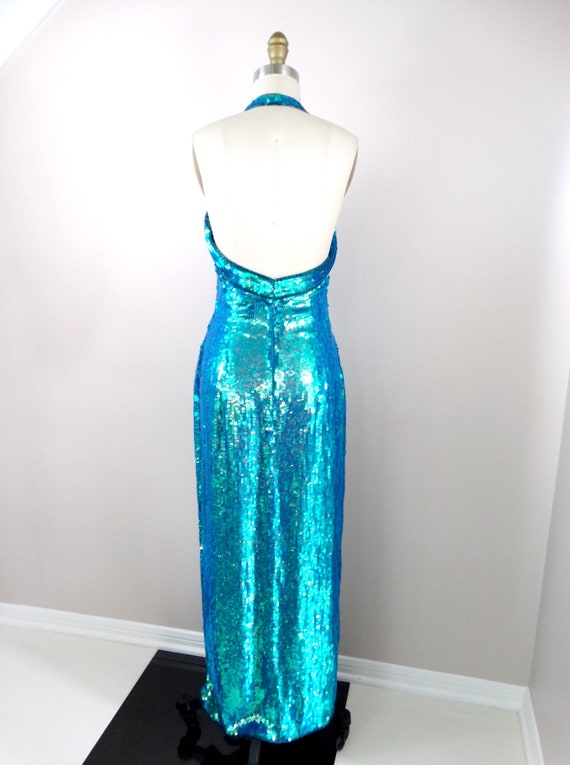 Iridescent Mermaid Sequin Gown / Opalescent Blue … - image 7