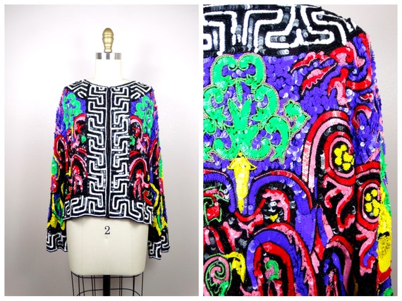 Couture Designer Sequin Jacket / Ornate Vintage S… - image 10