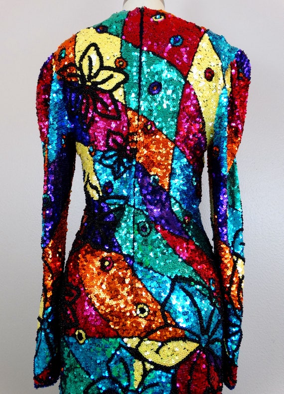 Heavily Beaded Rainbow Sequined Dress // Colorful… - image 6