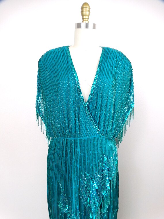 Bob Mackie Jewel Beaded Fringe Wrap Dress / Art D… - image 5