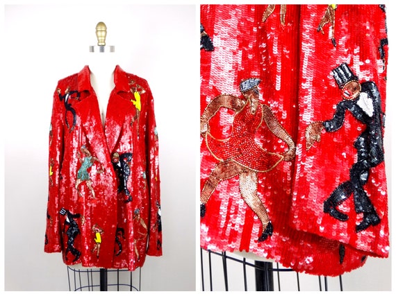 Dancing Scene Sequin Blazer / RARE Pop Art Deco G… - image 4