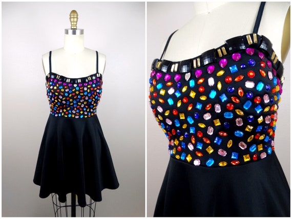 BRIGHT Jewel Embellished Micro Mini Dress // Beje… - image 1