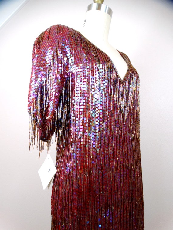 All Over Fringe Beaded Gown // Fully Beaded Sequi… - image 4