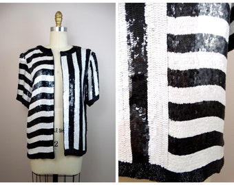 ジャケット Sequinned Black White Striped Spencer Jacket il_340x270.3771598480_3fud.jpg