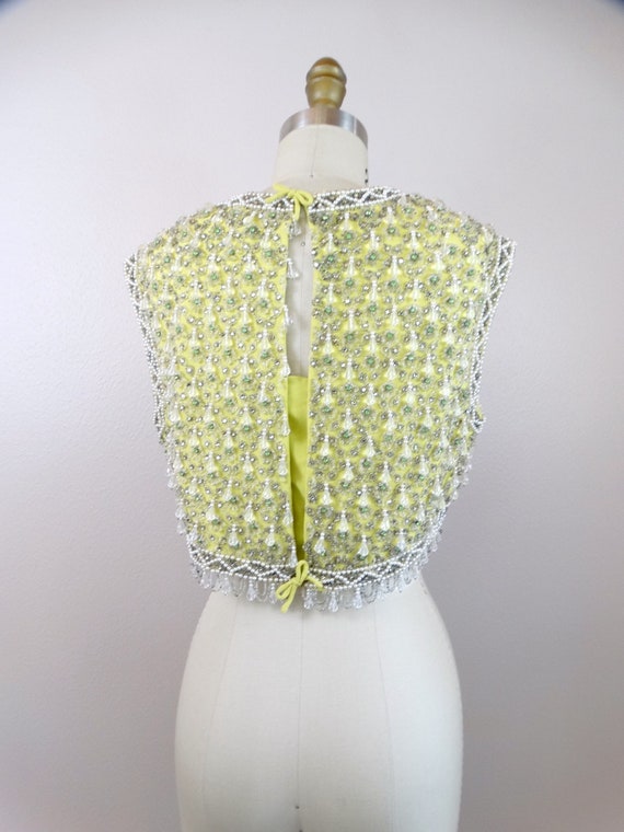 60s Rhinestone Pearl Beaded Crop Top // Chartreuse Green Heavily