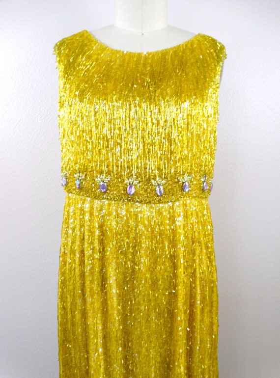 50s Heavily Beaded Fringe Dress / 1950s Couture V… - image 2