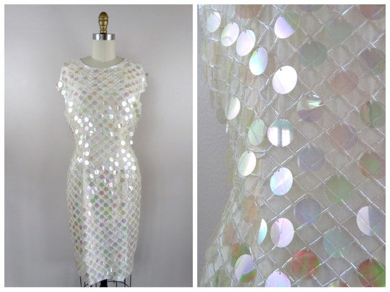 Iridescent Sequined Beaded Dress // Vintage Paill… - image 1