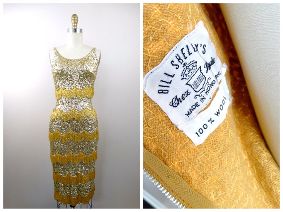 50s Bombshell Sequined Fringe Beaded Dress / 1950… - image 10