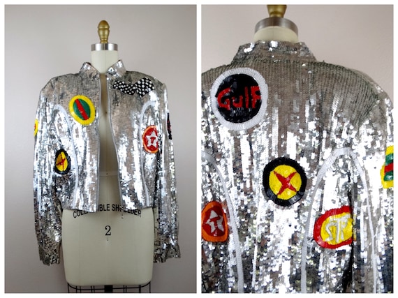 OIL & GAS Sequin Racing Jacket // 80's Glam Refle… - image 1