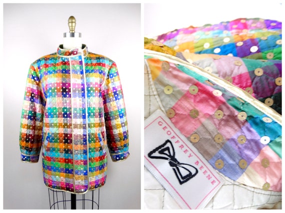 GEOFFREY BEENE Sequined Jacket / Rainbow Color Bl… - image 1
