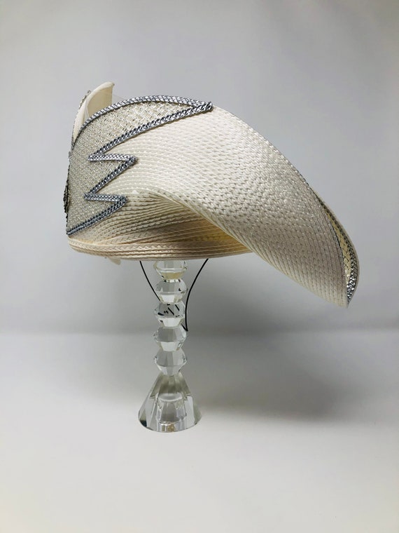 Vintage Beaded Sequined Church Hat / White Beaded… - image 8