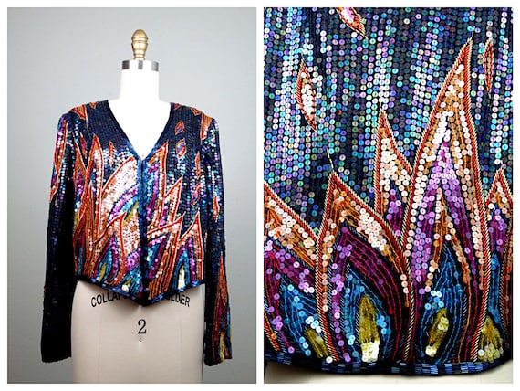 Fire Flames Sequined Bolero Beaded Sequin Novelty Cropped