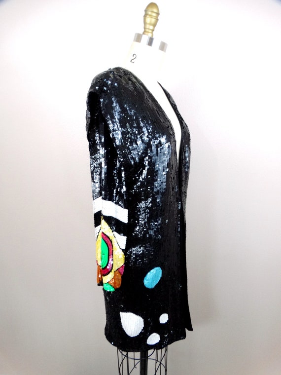 Funky 90s GLAM Sequin Jacket // Neon Color Pop Bl… - image 4