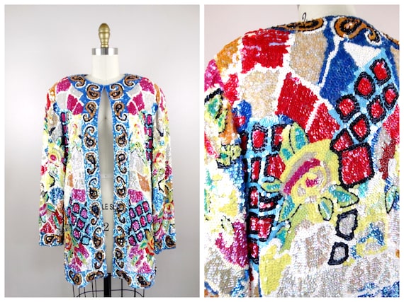 S/M Iridescent Sequined Jacket / Pastel Retro Vin… - image 1