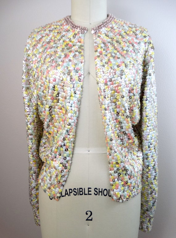 50s 60s Confetti Sequin Cardigan Top // 1950's Pa… - image 2