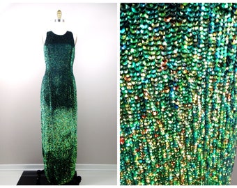Color Changing Sequin Gown / Iridescent Chameleon Green Embellished Dress