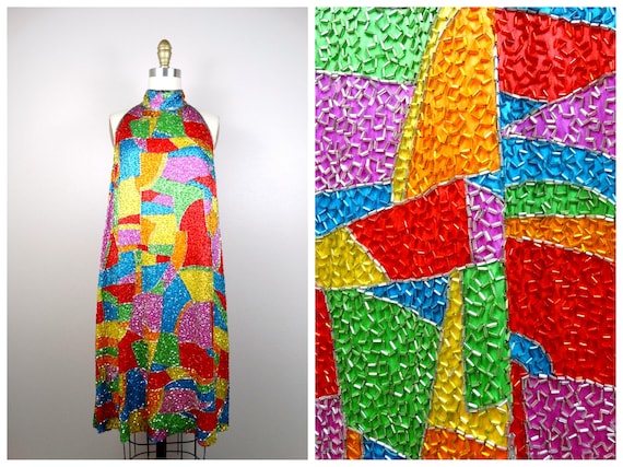 Rainbow All Beaded Dress // Heavily Embellished Dr