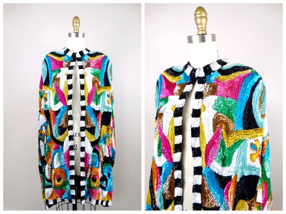 INCREDIBLE Retro Fully Sequined Duster / Coat of Many Colors