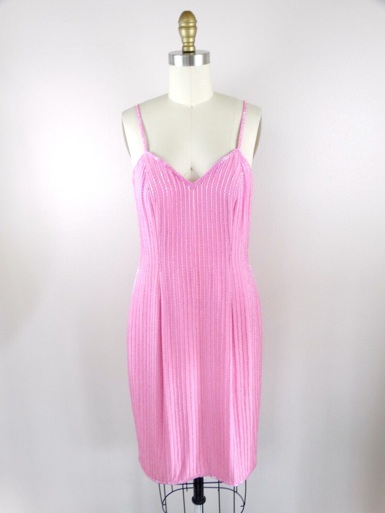 Vintage Pink Beaded Dress \u2023 Pastel Pink Beaded Dress \u2023 Silk Embellished Dress