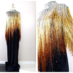 Naeem Khan SCHWERES Perlenfransenkleid // SCHWERES Abendkleid by RIAZEE // Perlenbesetztes Couturekleid mit Fransen 10 Pfund !!!