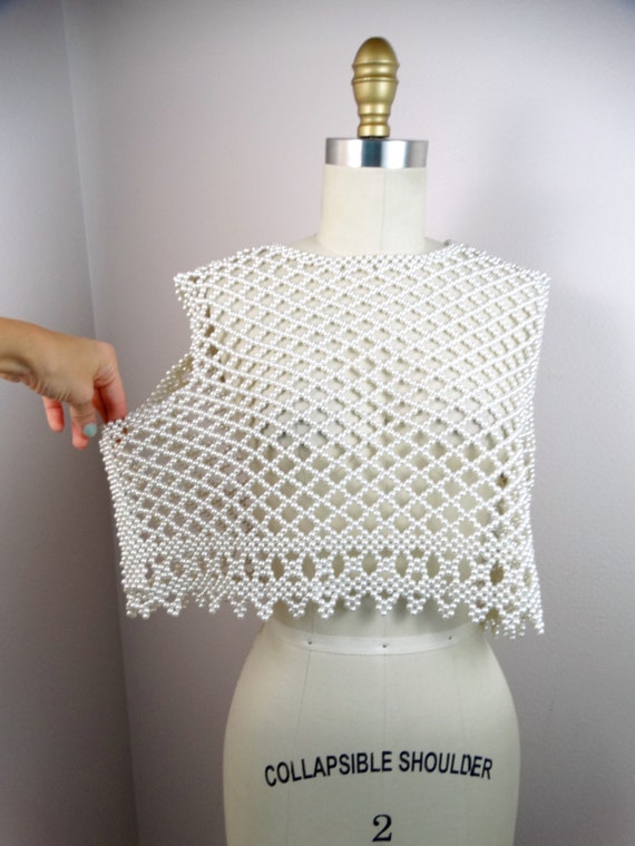 RARE 50s Pearl Beaded Caged Crop Top // Sheer Bea… - image 5