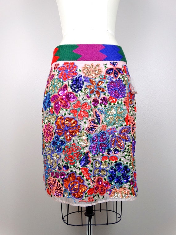 Boho Seed Bead Embroidered Skirt // Heavily Embel… - image 2