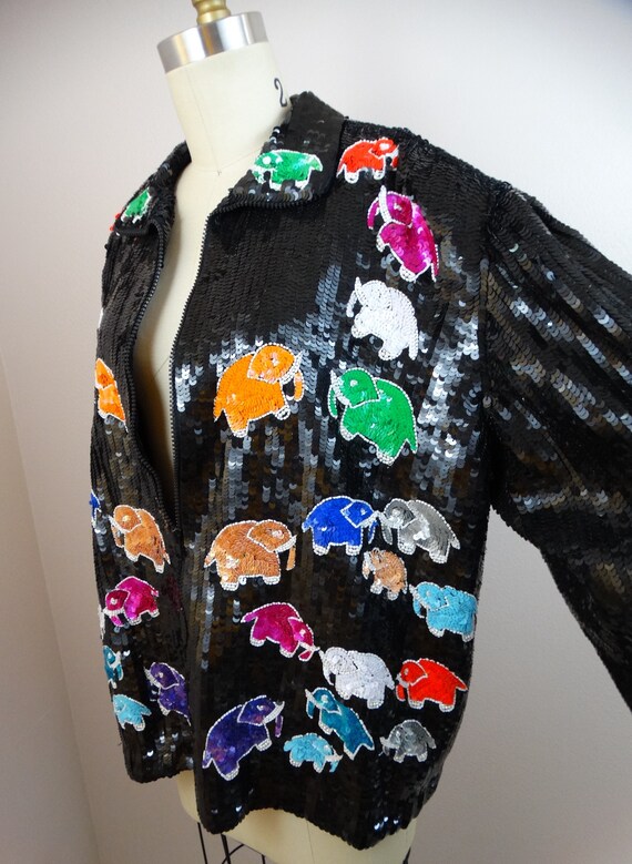 Elephant Lover Sequin Coat / 80s Wearable Art Seq… - image 4