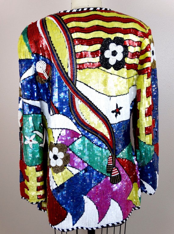RARE Colorblock Beaded Jacket / Retro Rainbow Emb… - image 5