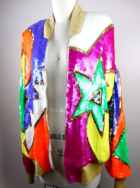 FuNkY Glam NEON Sequin Jacket // Oversized Vintag… - image 2