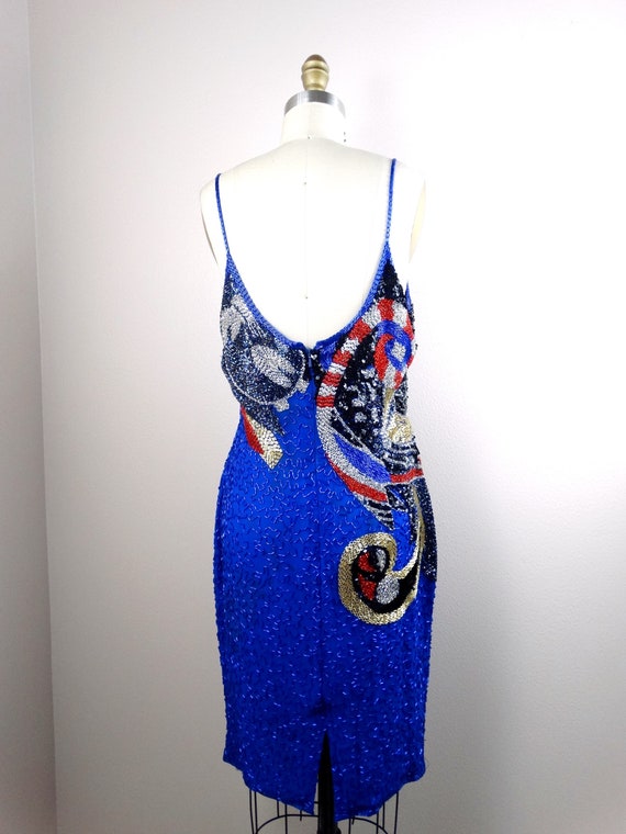 M/L Beaded Sequin Dress // Geometric Swirls Brigh… - image 4