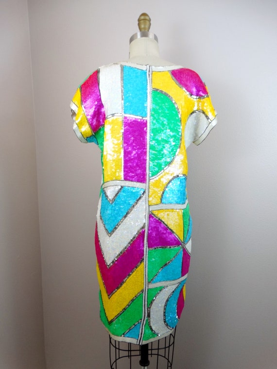 Funky NEON Sequined Dress // Psychedelic Sequin T… - image 4