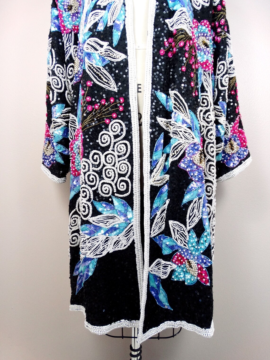 RARE Pearl Beaded Sequin Kimono Sleeve Jacket / Novelty Open Etsy
