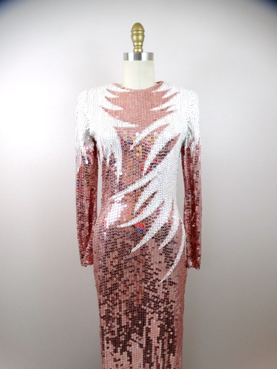 EXQUISITE Pink Sequin Gown / Art Deco Dusty Rose … - image 7