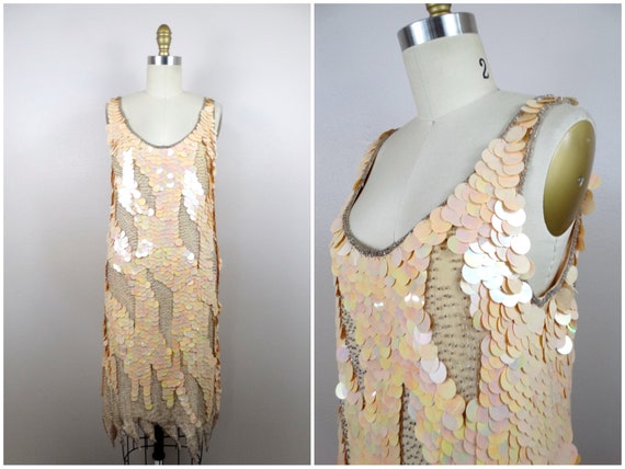 S/M Iridescent Cream Sequined Dress // Ivory Pail… - image 1