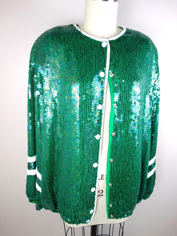 Varsity Glam Sequined Vintage Jacket by Jeanette … - image 4