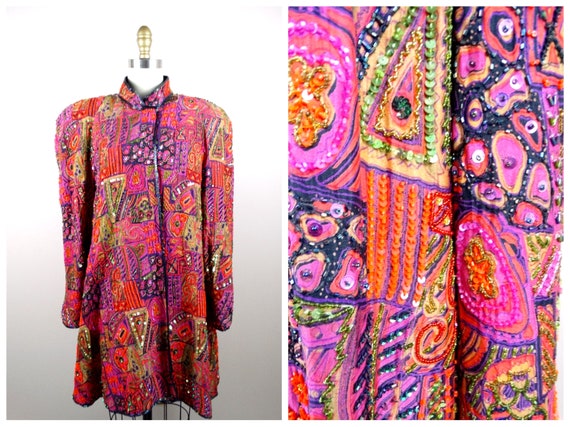 VTG Sequin Duster Jacket / Bohemian Novelty Open … - image 1