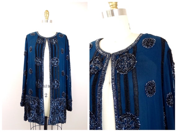 Teal Beaded Evening Jacket / Dark Turquoise Embell