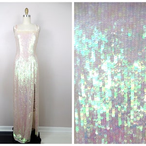 Reserved ** RARE Dazzling Opalescent Sequin Gown // Iridescent Pearlescent Pink Sequined Dress XS