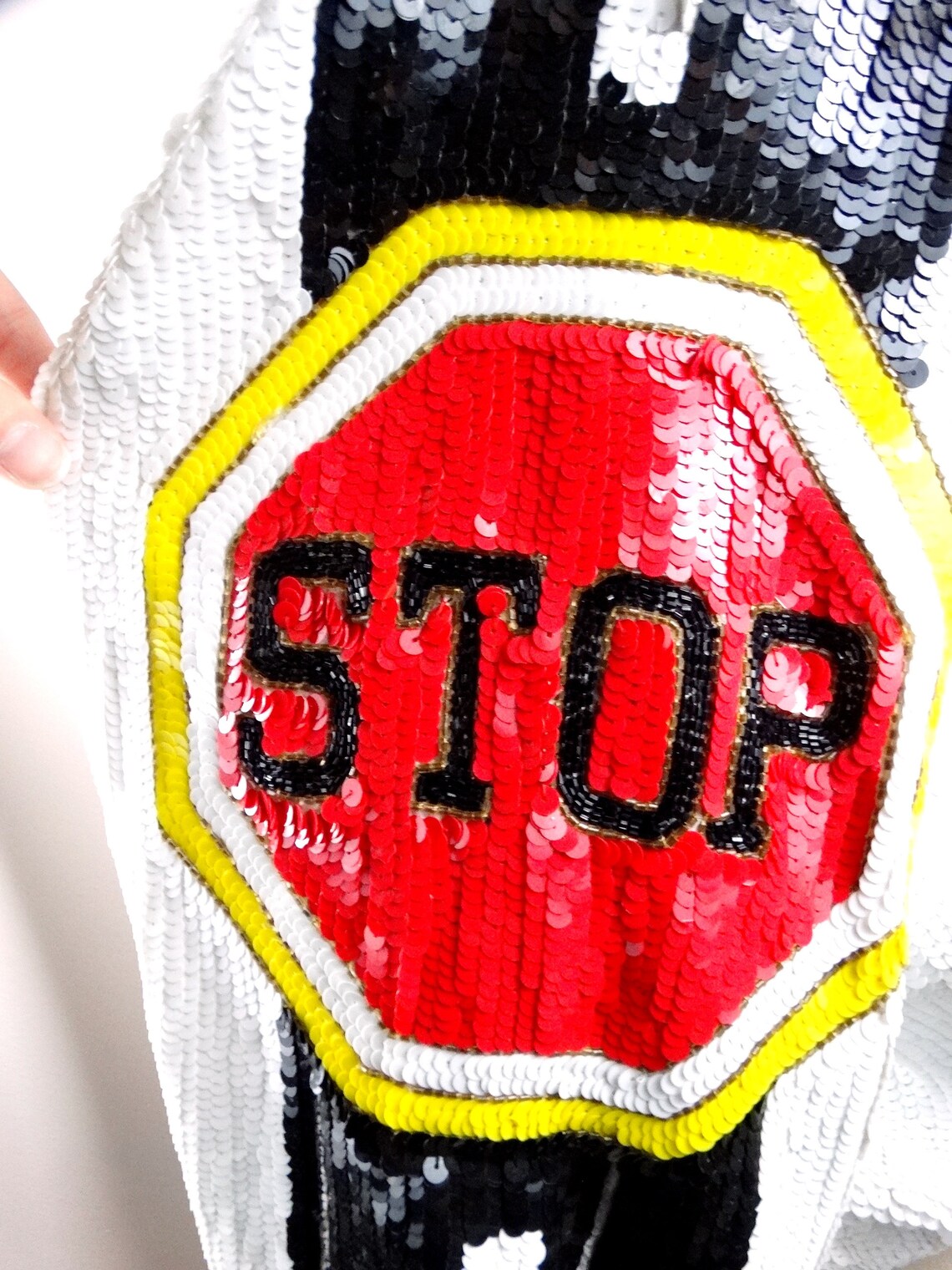 Sign Sequins STOP SIGN Sequin Jacket / Funky Novelty Bomber Coat / Highway Traffic ...