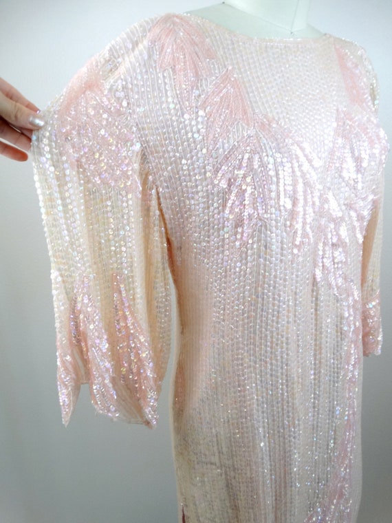 Iridescent Blush Pink Sequin Dress / Pastel Pink … - image 4