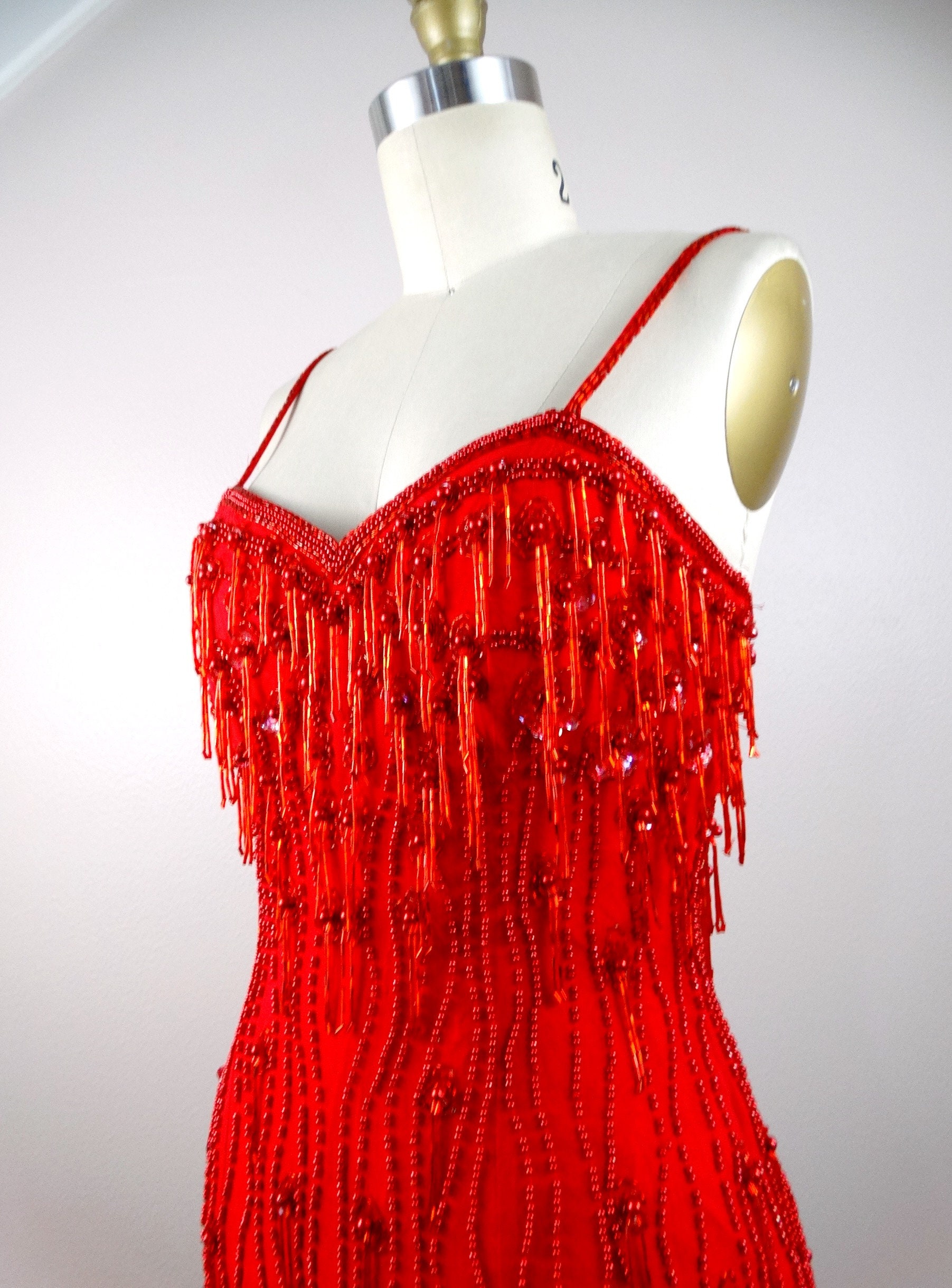 marilyn monroe beaded dress Bold Red Fringe Beaded Bombshell Mini Dress / Marilyn Monroe Beaded  Sequined Sexy Busty Dress